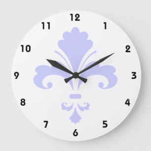Lavender Blue Fleur-de-lis Large Clock