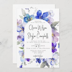 Lavender Blue Floral Arch QR Code All In 1 Wedding Invitation