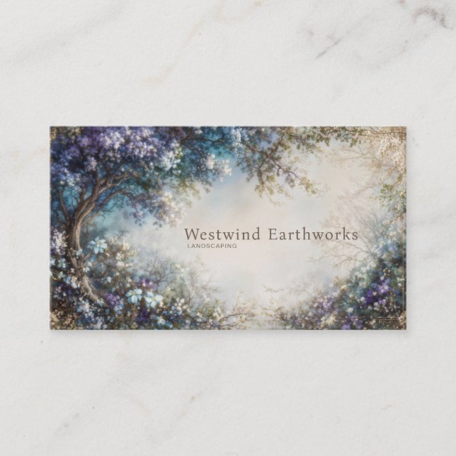 Lavender Blue Floral Grove Romantic Fantasy Business Card (Front)