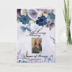 Lavender Blue Flowers Butterfly Funeral Program