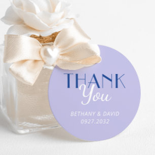 Lavender Blue Fun Typography Wedding Thank You Classic Round Sticker
