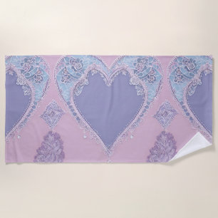 Lavender & blue heart Ai art  Beach Towel