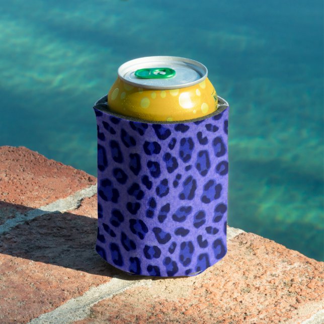 Lavender Blue Leopard Animal Print Skin Pattern Can Cooler (In Situ Pool)