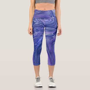 Lavender Blue Marble Acrylic Abstract Capri Leggings