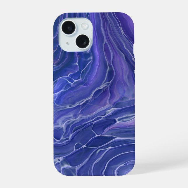 Lavender Blue Marble Acrylic Abstract iPhone 15 Case (Back)