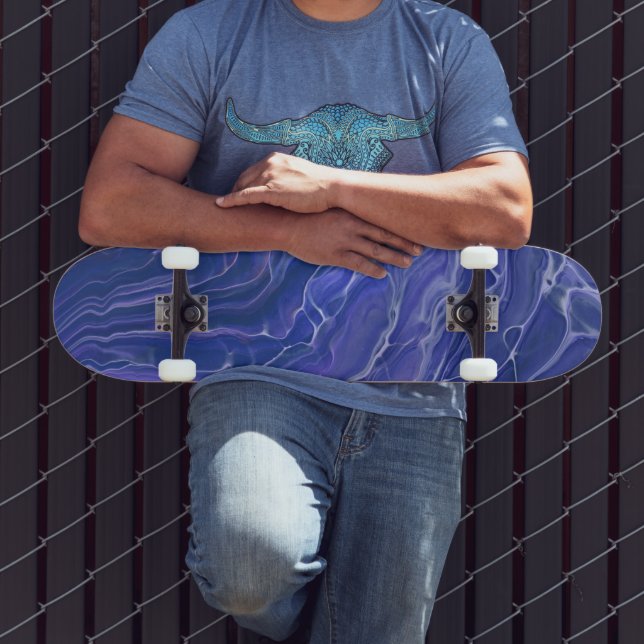 Lavender Blue Marble Acrylic Abstract Skateboard (Outdoor 3)