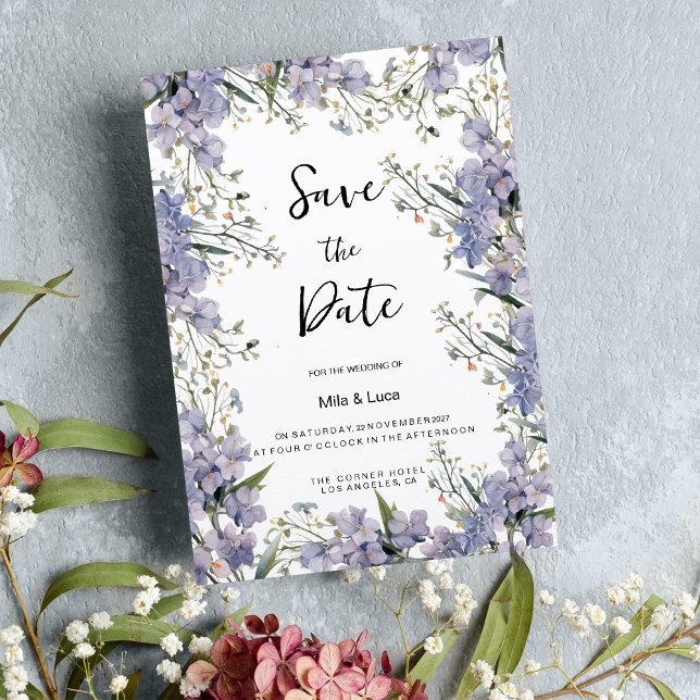 Lavender blue mint summer flower Save the Date Invitation (Lavender blue mint summer flower Save the Date)