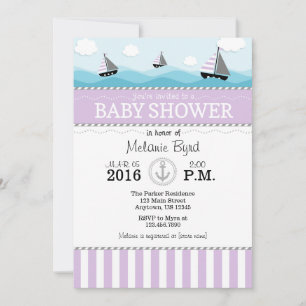 Lavender Blue Nautical Baby Shower Invitation