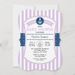Lavender Blue Nautical Baby Shower Invitation