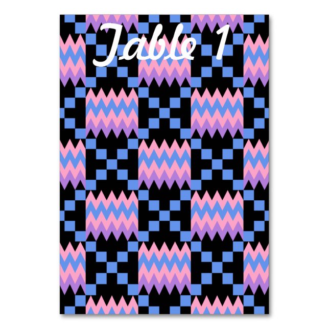 Lavender Blue Pink Kente Wedding Reception Table Table Number (Front)