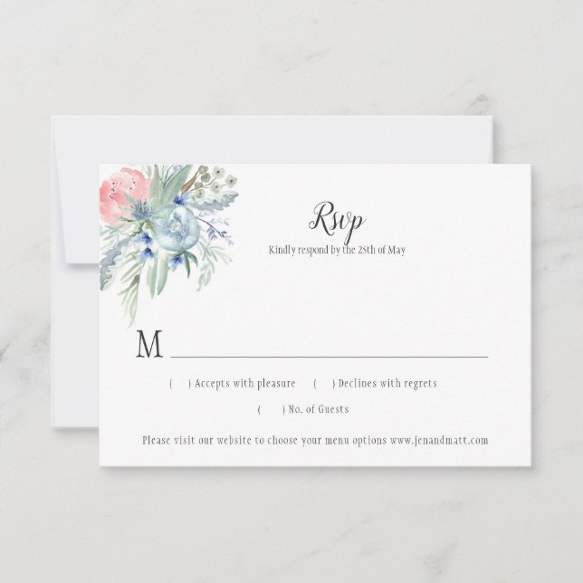 Lavender Blue Pink Sage Green Floral RSVP (Front)