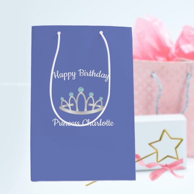 Lavender Blue Princess Tiara Birthday Medium Gift Bag (Creator Uploaded)