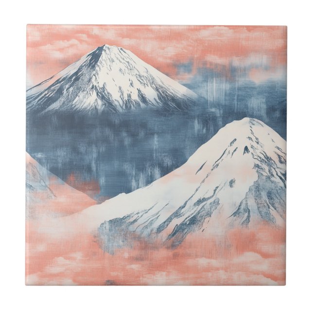 Lavender Blue Snow Mountain Sunset Pattern Ceramic Tile (Front)