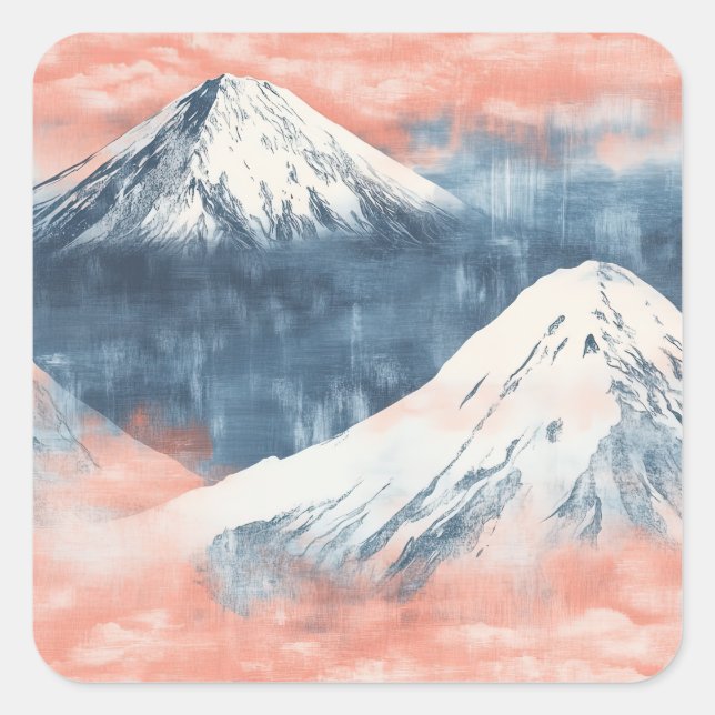 Lavender Blue Snow Mountain Sunset Pattern Square Sticker (Front)