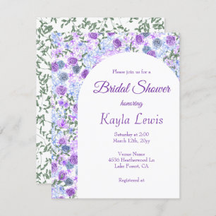 Lavender Blue Spring Garden Roses Bridal Shower Invitation