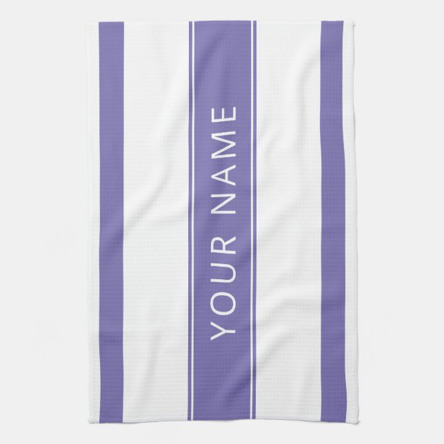 Lavender Blue Stripes Your Name Kitchen Towels (Vertical)