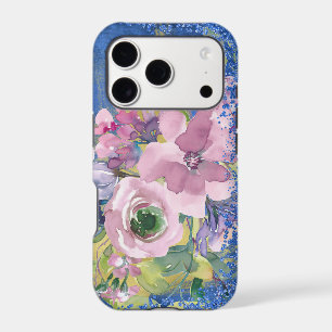 Lavender Blues Watercolor Floral Glitter