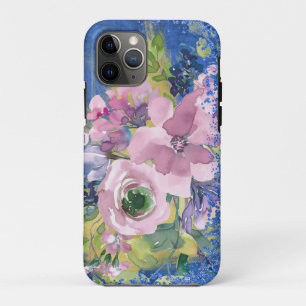 Lavender Blues Watercolor Floral Glitter iPhone 11 Pro Case