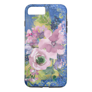 Lavender Blues Watercolor Floral Glitter iPhone 8 Plus/7 Plus Case
