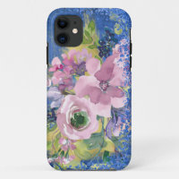 Lavender Blues Watercolor Floral Glitter