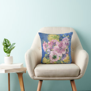 Lavender Blues Watercolor Floral Glitter Cushion