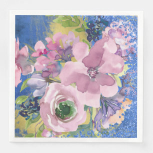 Lavender Blues Watercolor Floral Glitter Napkin