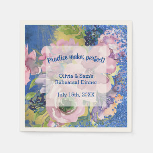 Lavender Blues Watercolor Floral Rehearsal Dinner Napkin