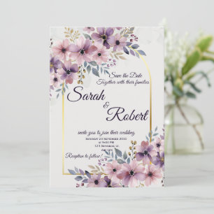 Lavender Blush Floral Gold Arch Wedding Invite