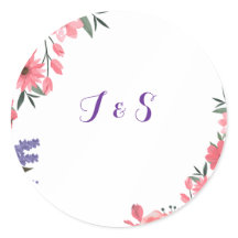 Lavender & Blush Floral Wedding Initial Sticker