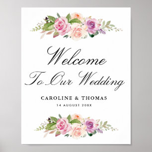 lavender & blush floral wedding welcome sign