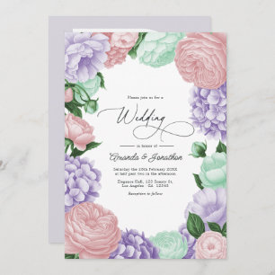 Lavender, Blush & Mint Floral Wedding Invitation