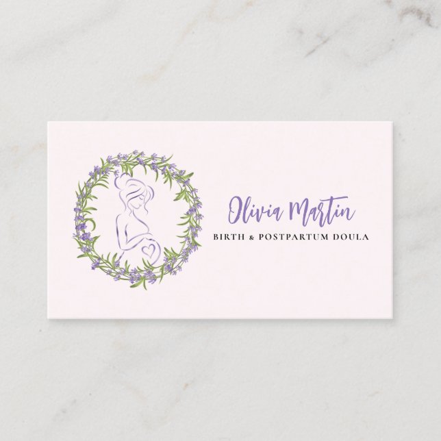 Lavender & Blush Modern Birth & Postpartum Doula Business Card (Front)