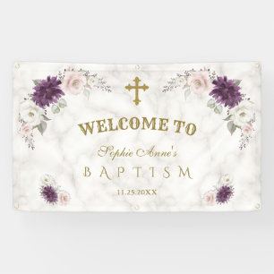Lavender Blush Pink Flowers Baptism Welcome Sign