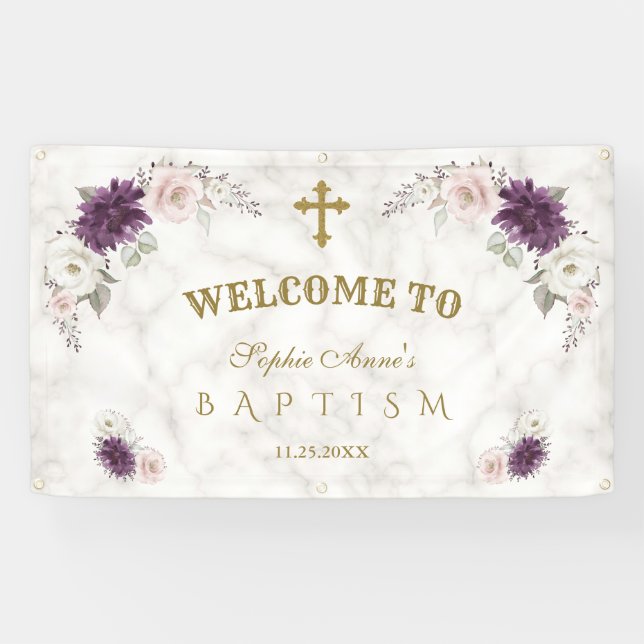 Lavender Blush Pink Flowers Baptism Welcome Sign (Horizontal)