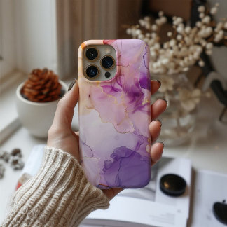 Lavender Blush Watercolor Gold Veins Luxury iPhone 16 Case