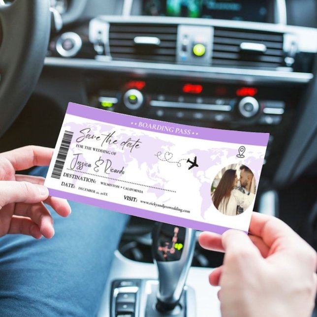 Lavender Boarding pass Ticket Wedding  Save The Date (Creator Uploaded)