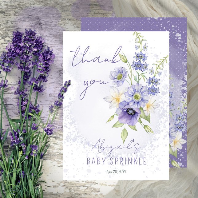 Lavender Boho A Little Wildflower Baby Sprinkle Thank You Card (Creator Uploaded)