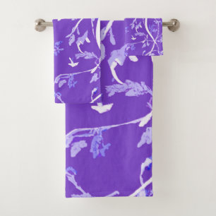 Lavender Boho Chic Leaves Bath Towel Set