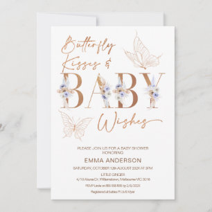 Lavender Boho Floral Butterfly kisses Baby Shower Invitation