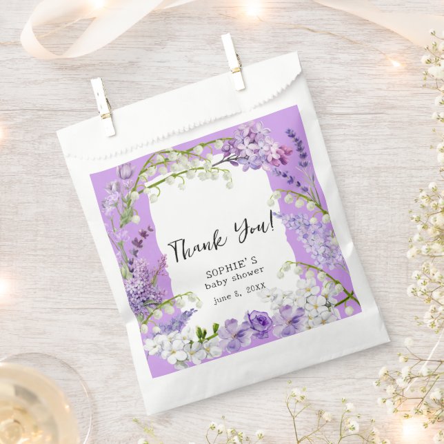Lavender Boho Florals Customised Baby Shower Favour Bag (Clipped)