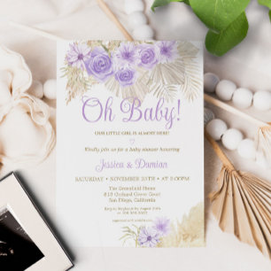 Lavender Boho Pampas Floral Palm Leaf Baby Shower Invitation