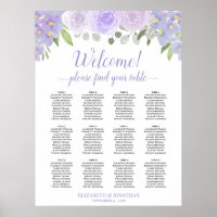 Lavender Boho Roses 12 Table Wedding Seating Chart
