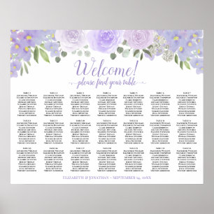Lavender Boho Roses 21 Table Wedding Seating Chart