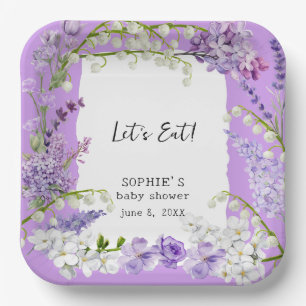 Lavender Boho Watercolor Florals Baby Shower Paper Plate