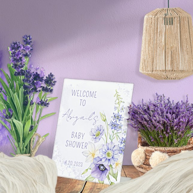 Lavender Boho Wildflower Baby Shower Welcome Pedestal Sign (Creator Uploaded)