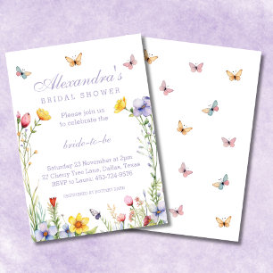Lavender Boho Wildflower Spring Bridal Shower Invitation