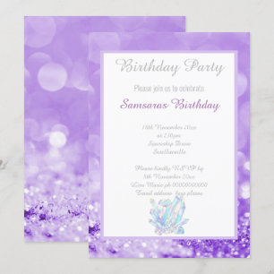 LAVENDER BOKEH CRYSTALS GEMS BIRTHDAY INVITATION