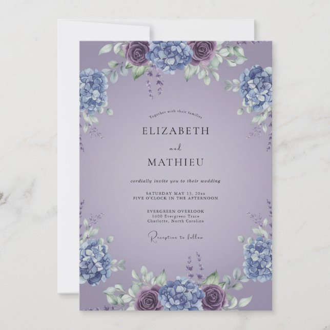 Lavender Botanical Arch Flourish Wedding Invitation (Front)