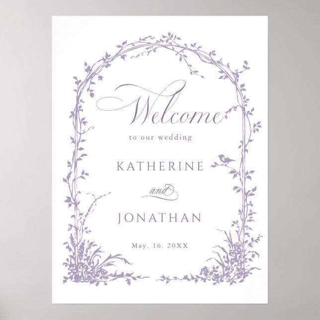 Lavender Botanical Arch Garden Wedding Welcome Poster (Front)