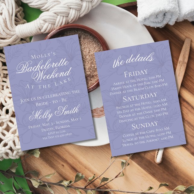 Lavender Botanical Bachelorette Weekend Itinerary  Invitation (Bachelorette itinerary invite with modern font – perfect for engagement or bridal celebrations!)